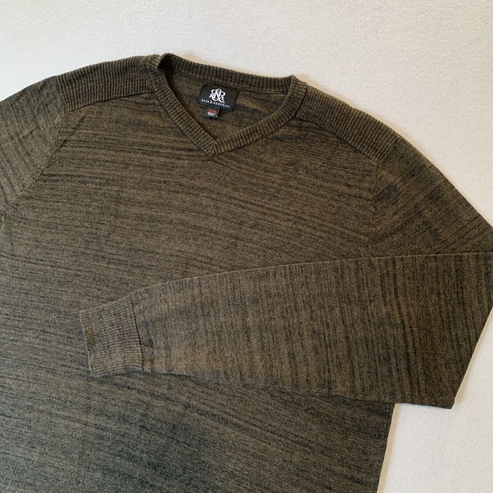 Rock & Republic XXL BROWN/BLACK Sweater Men's Pullover V-Neck‎ 100% Cotton EUC